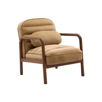 Amelie - Sillón escandinavo de madera de hevea teñida de noga y tela de