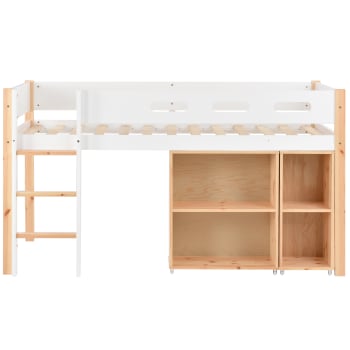 TOBIDOEN Hochbett 90x200cm Mit Schrank - Kinderbett In Weiß & Natur