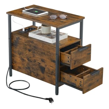 Table D'Appoint En.casa Plateau Rond 38cm - Effet Chêne - Pour Salon, Chambre, Bureau - 56.5cm Hauteur