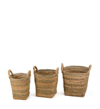 Bloomingville Cesto Grande In Corda Di Mais Beige Con Gambe In Metallo - Decorativo E Pratico, Con Vaso Incluso, 19x19x15 Cm