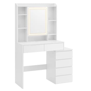 Coiffeuse 6 tiroirs, 7 niches et 1 miroir blanc - L97,5 cm