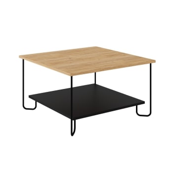 Tonka - Table basse carrée avec pieds en métal L80 cm - Chêne artisan / noir