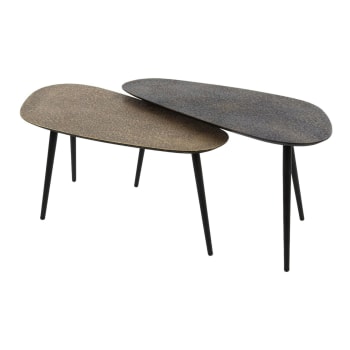 Ralf - Lot de 2 tables basses effet doré et gris anthracite