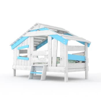 VidaXL Letto A Castello Con Tende Blu 90x190 Cm | In Massello Di Pino Per Camera Bambini Con Fissaggio A Parete - 3