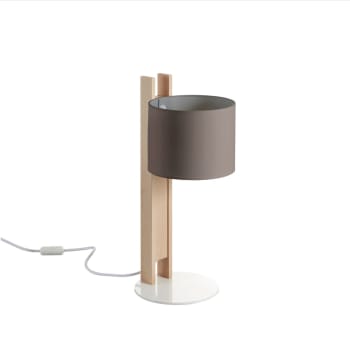 Lume In Legno Avorio E Fglia Oro 1 Luce E Paralume In Plisse Bianco