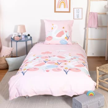 Parure de lit enfant en coton rose 140 x 200 cm