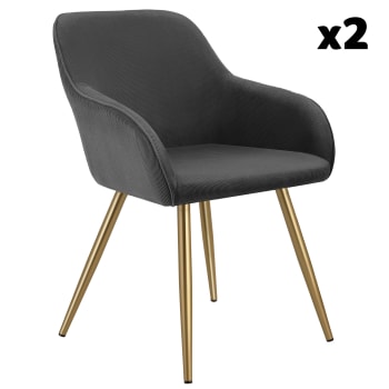 Marilyn - Lot 2 chaises élégantes aspect corde anthracite/doré