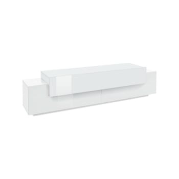 Dmirand - Meuble TV effet bois blanc brillant 218x45h52 cm