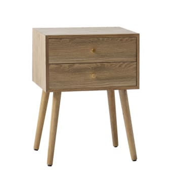 Nathan James Andrew Nachttisch – Mit 2 Schubladen, Rattan, Goldene Beine, 47x61 Cm, Weiß/gold