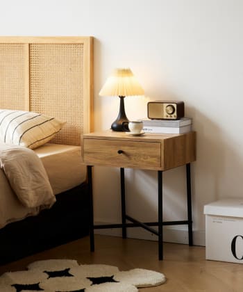 Comodino Moderno Marle Bianco Con Cassetto - Struttura Metallo Nero, Legno Ingegnerizzato, 40x52x38.5 Cm