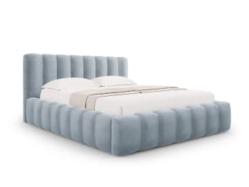 Ludivine - Letto a cassettone con testiera 160x200cm in velluto azzurro