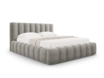 Ludivine - Letto a cassettone con testiera 160x200cm in velluto grigio chiaro