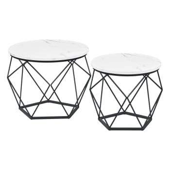 Table basse ronde lot de 2 cadre en acier blanc noir