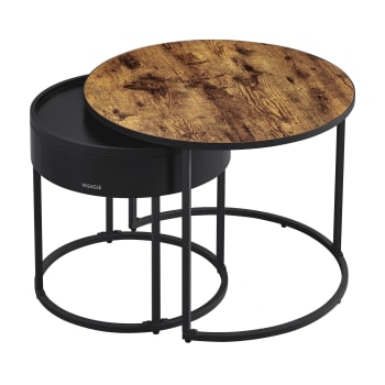 Tables basses lot de 2 rangement discret et plateau noyer naturel noir