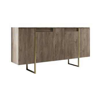 Dgarzitt - Aparador efecto madera nogal dorado 160x35h80 cm