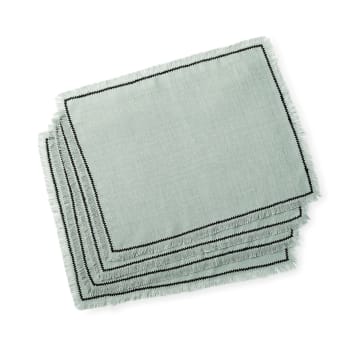 Solino Home Set 4 Tovagliette All'americana In Puro Lino Con Volant - Colore Ghiaccio, 35,5 X 48,5 Cm, Fatte A Mano