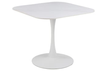 Marsa - Table à manger carrée en céramique et pied tulipe en métal L90 blanc