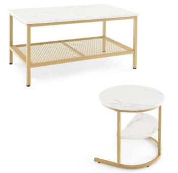 Lot de 2 tables basses gigognes or et blanc 46 x 80 x 41cm