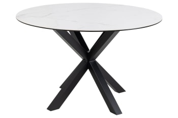 Neiva - Table de salle à manger ronde en céramique L119 blanc marbre