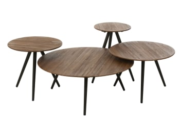 Dili - Set de 4 tables basses gigognes rondes en teck recyclé et métal marron