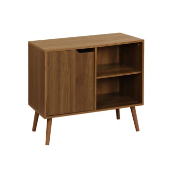 Sweeek Credenza Boheme In Canna E Legno - 2 Ante E Ripiani - Marrone Naturale (L 101,5 X P 33 X H 90 Cm)