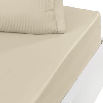 Versaluxe - Drap housse satin de coton bonnet 40 cm Ficelle 160x200 cm
