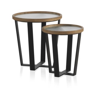 Ensemble de 2 tables basses rondes avec verre