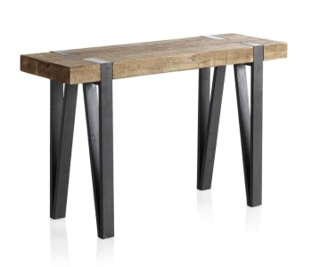 Table console en bois avec pieds en métal