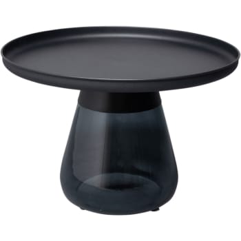 Bottiglia - Table d'appoint ronde en verre et acier noir D60