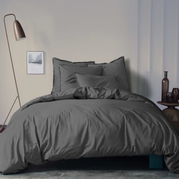 Housse De Couette Satin Gris Foncé 240x260cm – Microfibre Douce, 2 Taies Incluses