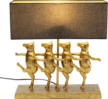 Dancing Cows - Tischleuchte Kuh-Figuren aus Polyresin und Leinen, schwarz/gold, H44cm