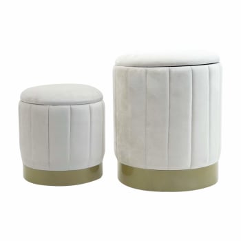 Set di 2 pouf contenitore in tessuto effetto velluto bianco