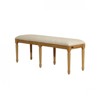 Stephen - Banc d'entrée en bois massif et tissu lin premium beige