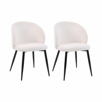 Set Di 2 Sedie Da Pranzo Teddy In Tessuto Bouclé Beige - Con Braccioli E Gambe In Metallo, Imbottite E Morbide Per Soggiorno E Cucina - 3