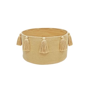 2 Paniers Tressés Avec Pompons - Rangement Pinceaux Maquillage, Bureau, Coiffeuse - 10 X 10 Cm - Style Bohème - Coton Naturel