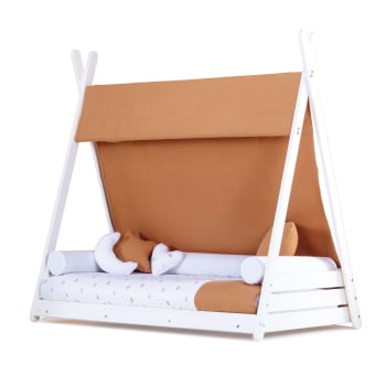 Homy - Lit d'enfant Montessori 70x140 cm avec matelas et textile orange