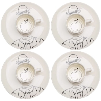 Lot De 6 Tasses à Café + Sous-tasses En Céramique Vintage (neuf, Défauts Mineurs)