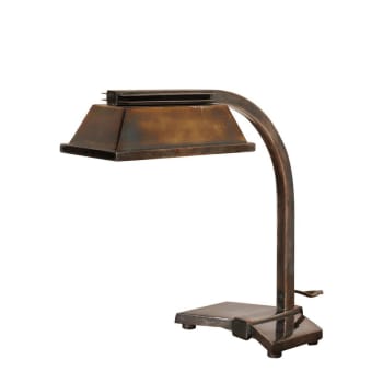 Lampe de banquier vintage : laiton poli, lampe de bureau en verre vert - France