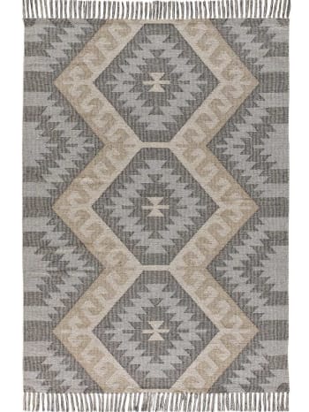 Tapis patchwork à franges gris et beige 120x170 cm
