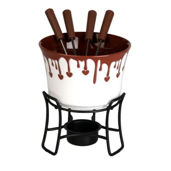 Tasse à Fondue Au Chocolat En Forme De Cœur - Set En Porcelaine Avec Fourchettes Pour Fromage, Caramel, Bonbons