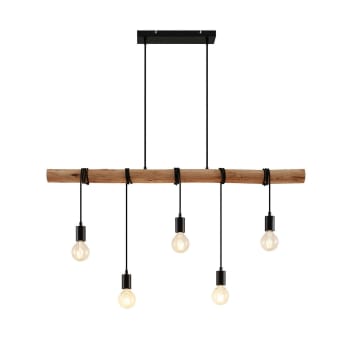 EGLO Ausnby lampadario vintage, stile scandinavo, boho, lampada a sospensione in legno naturale e metallo nero, lampada da tavolo per sala da pranzo, lampada da soggiorno a sospensione con attacco E27