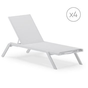 Santa monica - Pack de 4 chaises longues de jardin en aluminium blanc