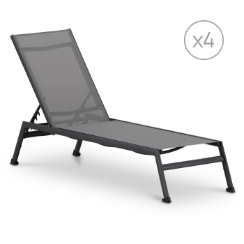 Punta cana - Pack de 4 chaises longues de jardin en aluminium anthracite