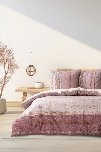 Parure 50% cotone riciclato, federa rettangolare.scacco rosso fantasia