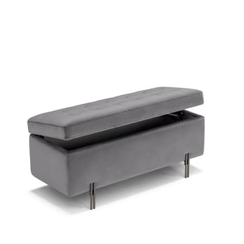 Atmosphera Banc Coffre Velours Bleu Matelassé - Rangement 2 En 1, 102 X 38 X 41 Cm