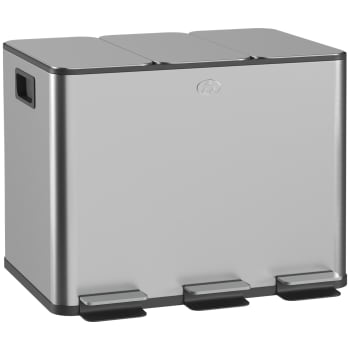 Pattumiera Estraibile HOMCOM Per Raccolta Differenziata, 3 Contenitori, Capacità Totale 40L, Colore Grigio, Dimensioni 48x34.2x41.8 Cm