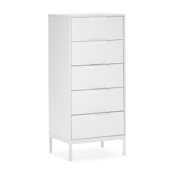 Cassettiera HOMCOM 5 Cassetti - Legno 60x40x114 Cm, Bianco, Per Camera Da Letto
