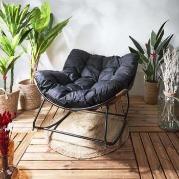 Fauteuil à Bascule De Jardin RELAX4LIFE - Chaise Papasan Avec Coussin épais - Supporte 205 Kg - Pour Intérieur Et Extérieur - 5