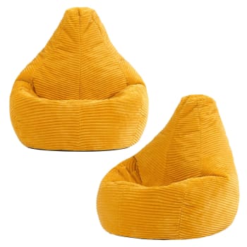 Pouf Enfant Icon Dalton - Velours Côtelé Beige - Rempli Billes - 27x69x65cm