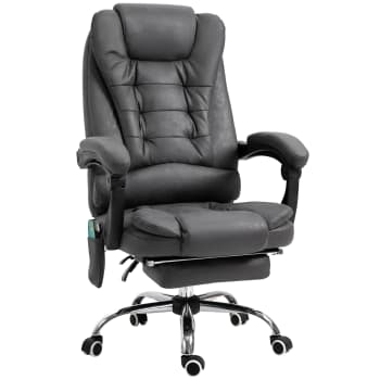 Vinsetto Poltrona Da Ufficio Massaggiante Con Funzione Riscaldante E Poggiapiedi Reclinabile – Rivestimento In Velluto Grigio, Design Moderno Con 5 Ruote